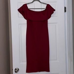 Off the shoulder midi cocktail dress